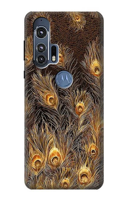 S3691 Gold Peacock Feather Funda Carcasa Case para Motorola Edge+