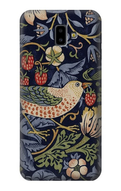 S3791 William Morris Strawberry Thief Fabric Funda Carcasa Case para Samsung Galaxy J6+ (2018), J6 Plus (2018)