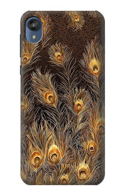 S3691 Gold Peacock Feather Funda Carcasa Case para Motorola Moto E6, Moto E (6th Gen)