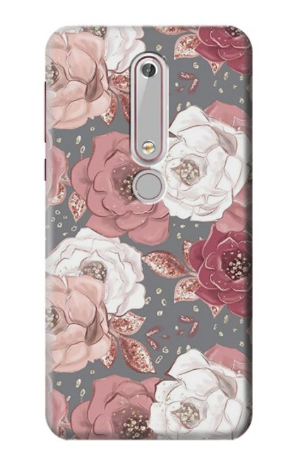 S3716 Rose Floral Pattern Funda Carcasa Case para Nokia 6.1, Nokia 6 2018