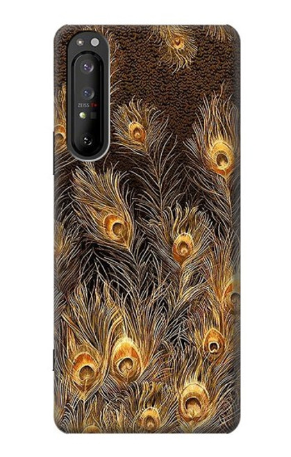 S3691 Gold Peacock Feather Funda Carcasa Case para Sony Xperia 1 II