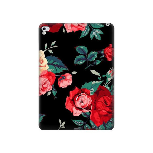 S3112 Rose Floral Pattern Black Funda Carcasa Case para iPad Pro 12.9 (2015,2017)