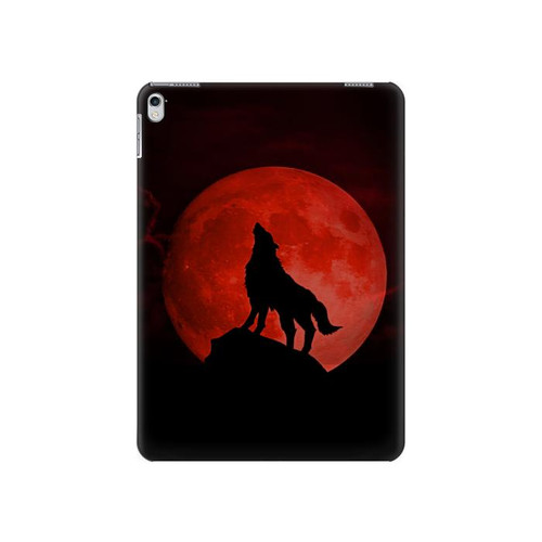 S2955 Wolf Howling Red Moon Funda Carcasa Case para iPad Air 2, iPad 9.7 (2017,2018), iPad 6, iPad 5