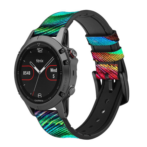 CA0059 Peacock Correa de reloj inteligente de cuero y silicona para Garmin Smartwatch