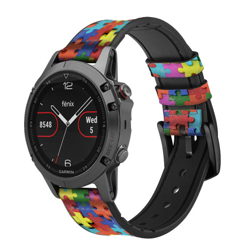 CA0104 Puzzle Correa de reloj inteligente de cuero y silicona para Garmin Smartwatch