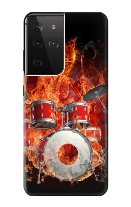 S1431 Skull Drum Fire Rock Funda Carcasa Case para Samsung Galaxy S21 Ultra 5G