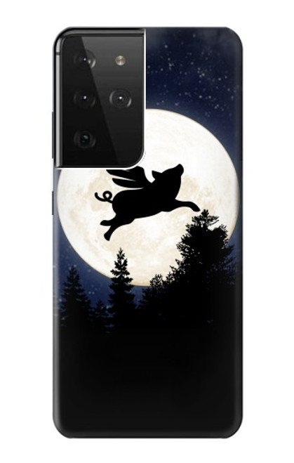 S3289 Flying Pig Full Moon Night Funda Carcasa Case para Samsung Galaxy S21 Ultra 5G