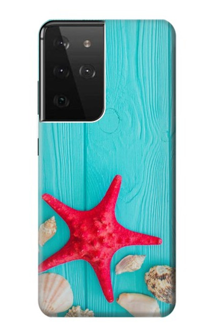 S3428 Aqua Wood Starfish Shell Funda Carcasa Case para Samsung Galaxy S21 Ultra 5G