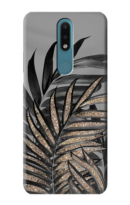 S3692 Gray Black Palm Leaves Funda Carcasa Case para Nokia 2.4