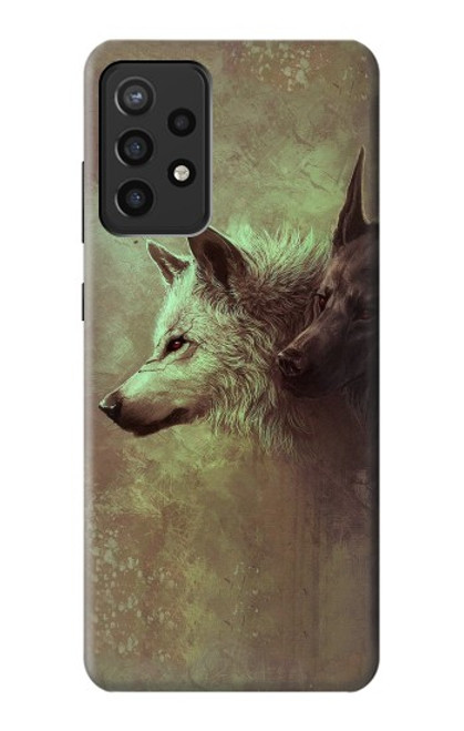 S0931 White Black Wolf Funda Carcasa Case para Samsung Galaxy A72, Galaxy A72 5G