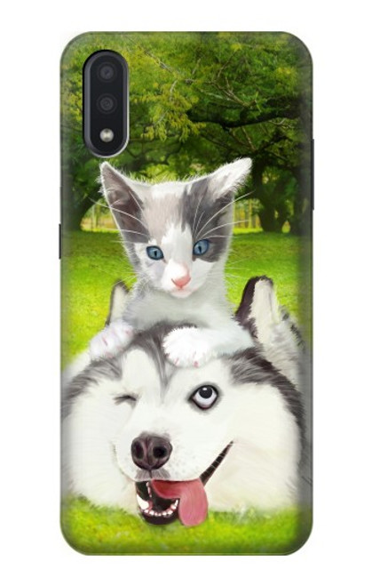 S3795 Grumpy Kitten Cat Playful Siberian Husky Dog Paint Funda Carcasa Case para Samsung Galaxy A01