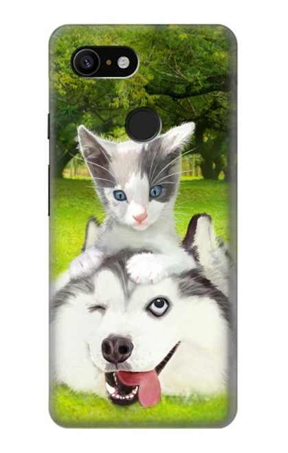 S3795 Grumpy Kitten Cat Playful Siberian Husky Dog Paint Funda Carcasa Case para Google Pixel 3