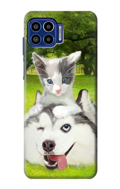 S3795 Grumpy Kitten Cat Playful Siberian Husky Dog Paint Funda Carcasa Case para Motorola One 5G