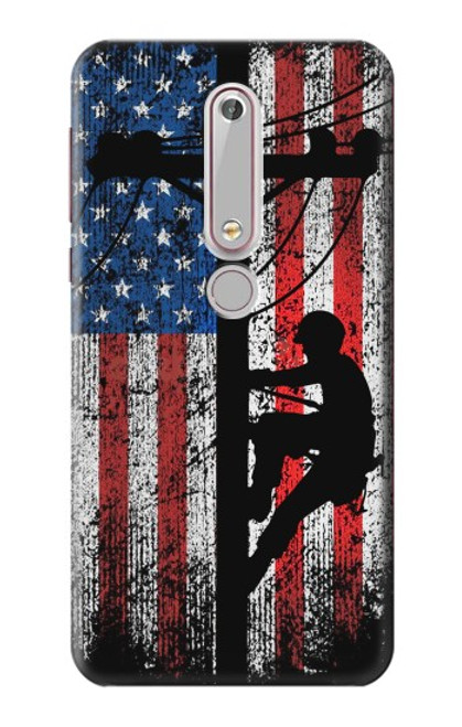 S3803 Electrician Lineman American Flag Funda Carcasa Case para Nokia 6.1, Nokia 6 2018