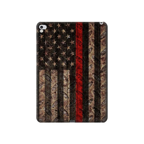 S3804 Fire Fighter Metal Red Line Flag Graphic Funda Carcasa Case para iPad Pro 12.9 (2015,2017)