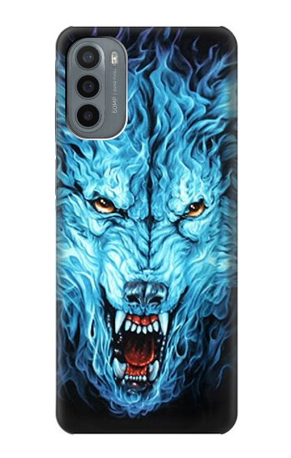 S0752 Blue Fire Grim Wolf Funda Carcasa Case para Motorola Moto G31