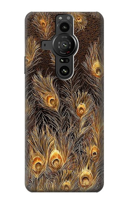 S3691 Gold Peacock Feather Funda Carcasa Case para Sony Xperia Pro-I