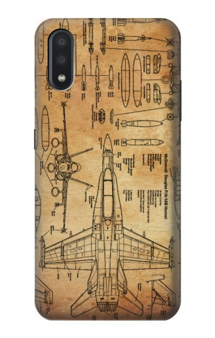 S3868 Aircraft Blueprint Old Paper Funda Carcasa Case para Samsung Galaxy A01