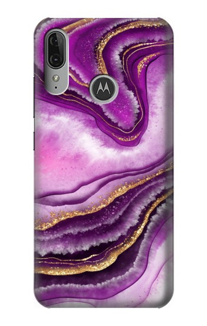 S3896 Purple Marble Gold Streaks Funda Carcasa Case para Motorola Moto E6 Plus, Moto E6s