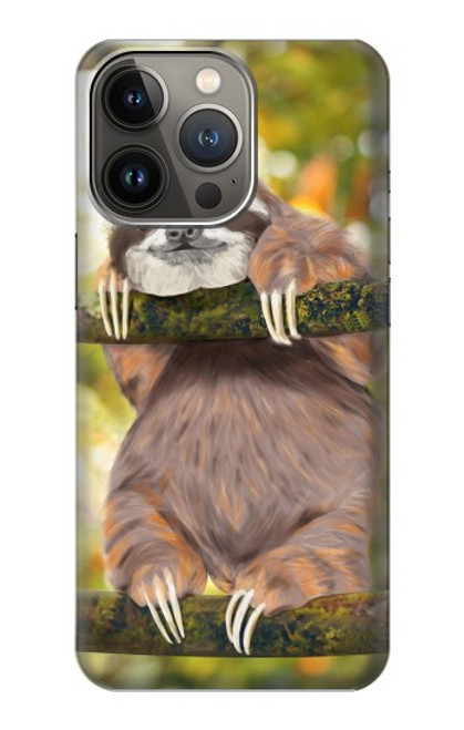 S3138 Cute Baby Sloth Paint Funda Carcasa Case para iPhone 14 Pro