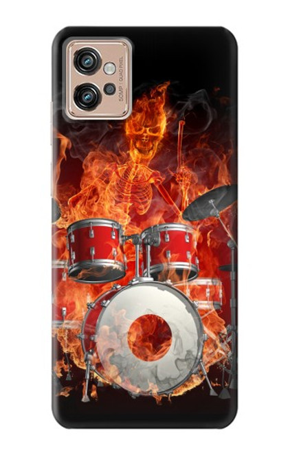 S1431 Skull Drum Fire Rock Funda Carcasa Case para Motorola Moto G32