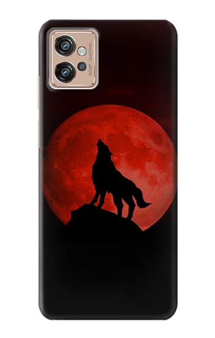 S2955 Wolf Howling Red Moon Funda Carcasa Case para Motorola Moto G32