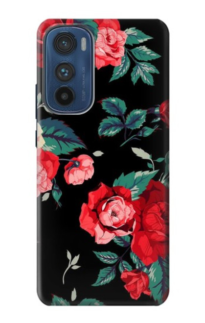 S3112 Rose Floral Pattern Black Funda Carcasa Case para Motorola Edge 30