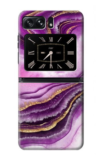 S3896 Purple Marble Gold Streaks Funda Carcasa Case para Motorola Moto Razr 2022