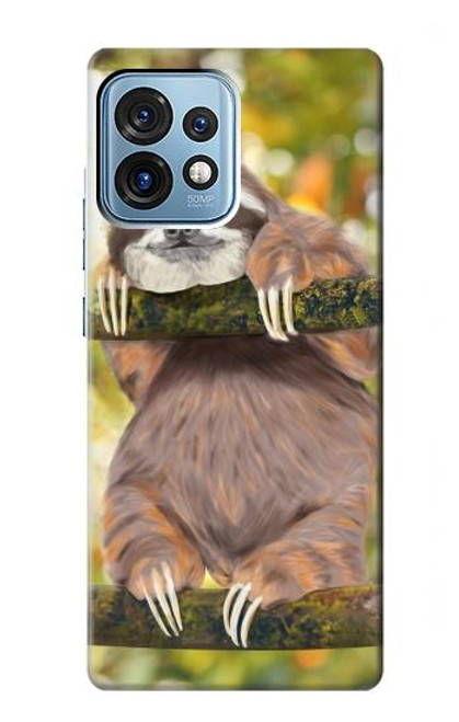S3138 Cute Baby Sloth Paint Funda Carcasa Case para Motorola Edge+ (2023), X40, X40 Pro, Edge 40 Pro