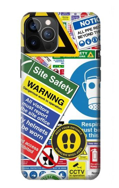 S3960 Safety Signs Sticker Collage Funda Carcasa Case para iPhone 12, iPhone 12 Pro