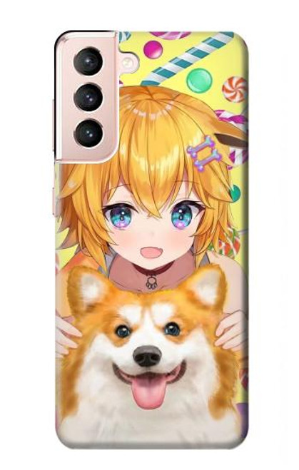 S3918 Baby Corgi Dog Corgi Girl Candy Funda Carcasa Case para Samsung Galaxy S21 5G