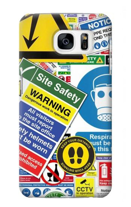 S3960 Safety Signs Sticker Collage Funda Carcasa Case para Samsung Galaxy S7