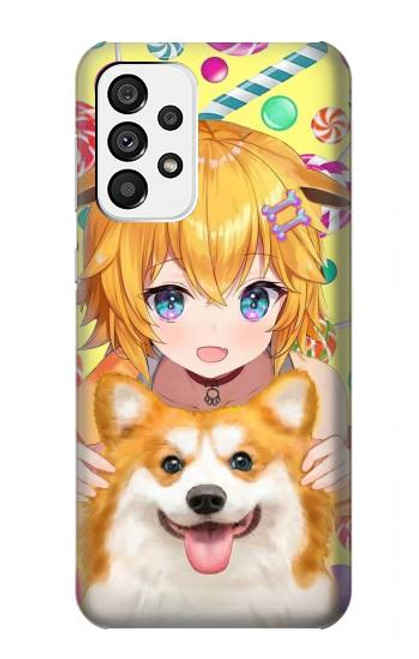 S3918 Baby Corgi Dog Corgi Girl Candy Funda Carcasa Case para Samsung Galaxy A73 5G