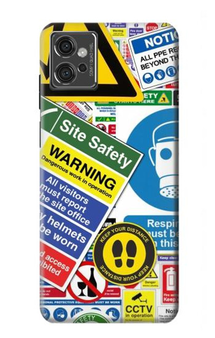 S3960 Safety Signs Sticker Collage Funda Carcasa Case para Motorola Moto G32