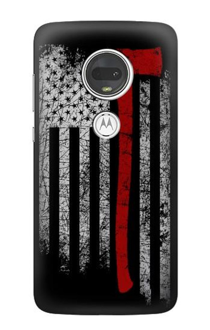 S3958 Firefighter Axe Flag Funda Carcasa Case para Motorola Moto G7, Moto G7 Plus