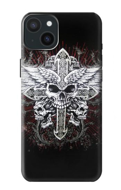 S1434 Skull Wing Tattoo Biker Funda Carcasa Case para iPhone 15 Plus