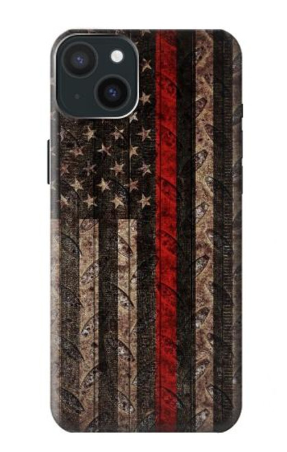S3804 Fire Fighter Metal Red Line Flag Graphic Funda Carcasa Case para iPhone 15 Plus