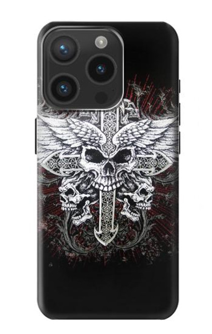 S1434 Skull Wing Tattoo Biker Funda Carcasa Case para iPhone 15 Pro