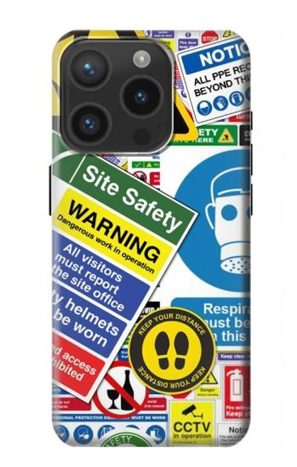 S3960 Safety Signs Sticker Collage Funda Carcasa Case para iPhone 15 Pro