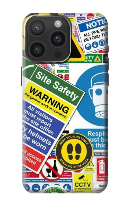 S3960 Safety Signs Sticker Collage Funda Carcasa Case para iPhone 15 Pro Max