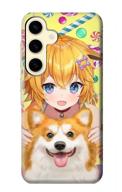 S3918 Baby Corgi Dog Corgi Girl Candy Funda Carcasa Case para Samsung Galaxy S24