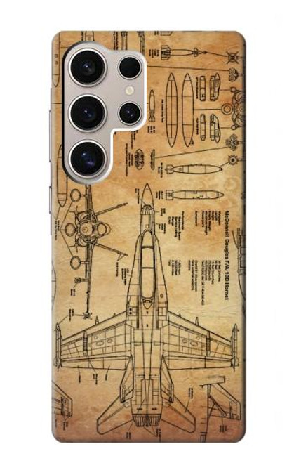 S3868 Aircraft Blueprint Old Paper Funda Carcasa Case para Samsung Galaxy S24 Ultra