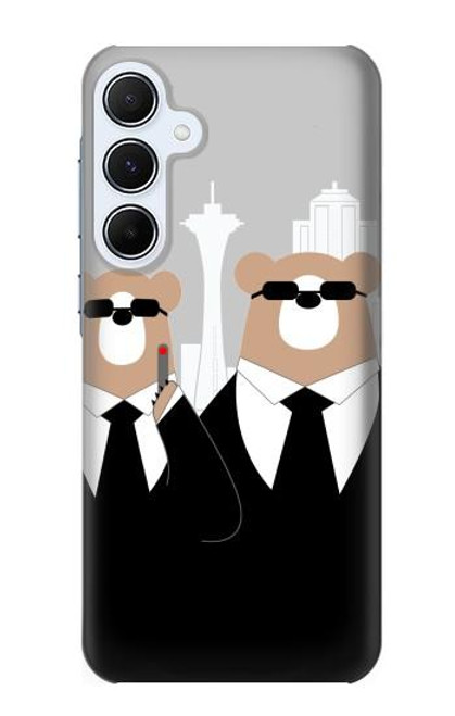 S3557 Bear in Black Suit Funda Carcasa Case para Samsung Galaxy A55 5G