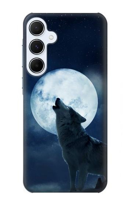 S3693 Grim White Wolf Full Moon Funda Carcasa Case para Samsung Galaxy A55 5G
