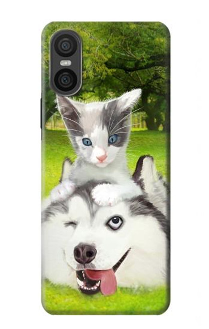 S3795 Kitten Cat Playful Siberian Husky Dog Paint Funda Carcasa Case para Sony Xperia 10 VI