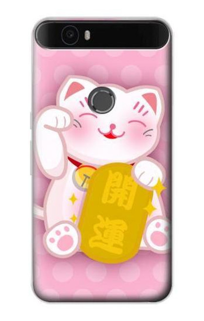 S3025 Pink Maneki Neko Lucky Cat Funda Carcasa Case para Huawei Nexus 6P