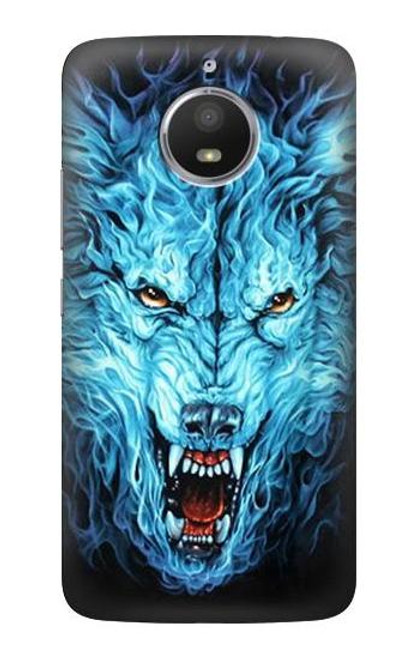 S0752 Blue Fire Grim Wolf Funda Carcasa Case para Motorola Moto E4 Plus