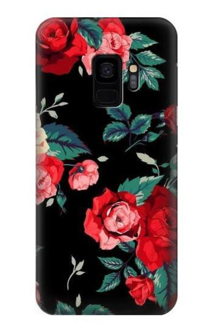 S3112 Rose Floral Pattern Black Funda Carcasa Case para Samsung Galaxy S9