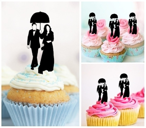 TA0054 Umbrella Couple Cupcake Cake Topper para tartas cumpleaños boda Fiesta Pastel Decoraciones 10 piezas