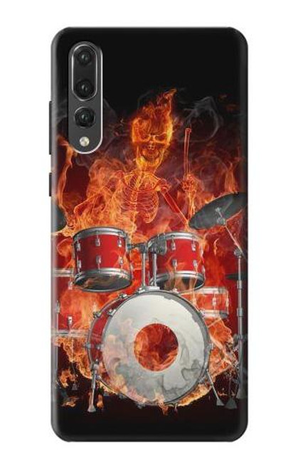 S1431 Skull Drum Fire Rock Funda Carcasa Case para Huawei P20 Pro